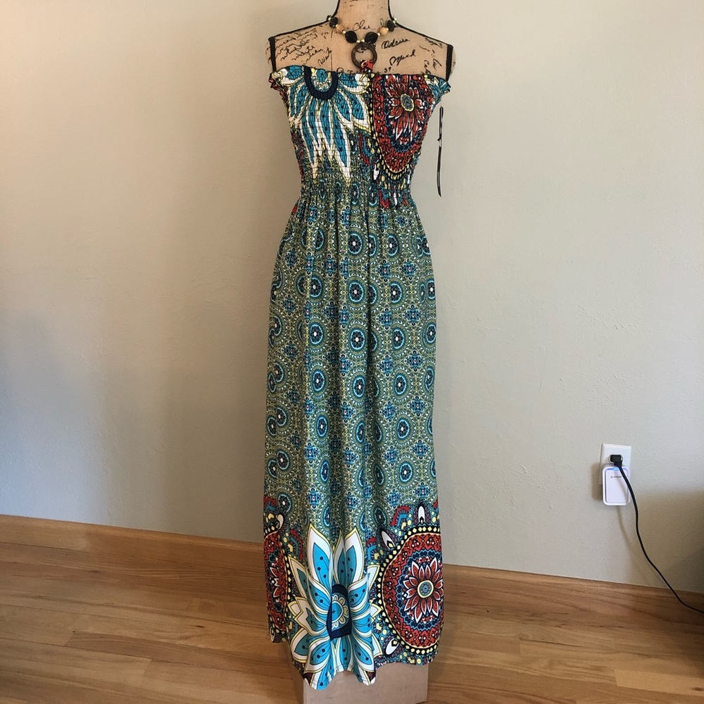Strapless maxi dress tie around neck Sz S